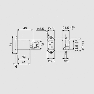 FIL2680-3 Line Filter IEC Plug 2680-3 3A Dimensions