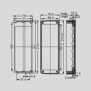 ABP2070-200 Aluminium Enclosure 200x210x74 mm. ABP2070-200