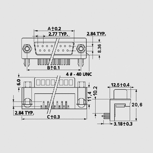 SL15EU D-Sub-Plug 15-Pole Solder Pin FP9,4 Dimensions