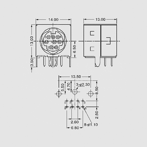 MDA6BU Mini-DIN-Socket 6-Pole Dimensions