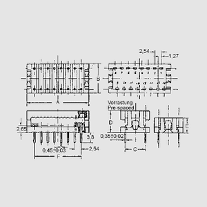 KK32025C IC-Sokkel-Fladkabel-connector 32pol RM15,24 Abmessungen