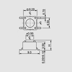 DTSM61N SMD Tact Switch Horizontal 4,3mm 1,6N DTSM6_N<br>Dimensions