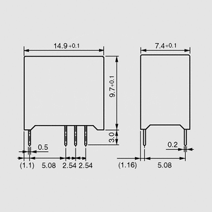 NA12WK Relay DPDT 2A 12V 1028R Dimensions