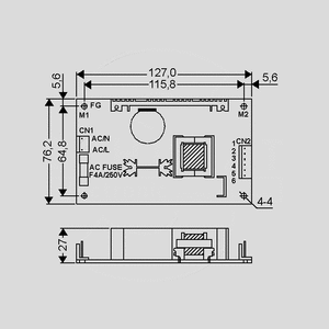 PS-45-3,3 SPS Open Frame 26W 3,3V/8,0A Dimensions and Terminal Pin Assignment