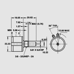 P534R100 Wirewound Potentiometer 2W 100R Dimensions
