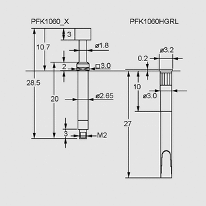 PFK1060FX Test Probe FX 3,0N Au 2,3mm CuBe Dimensions