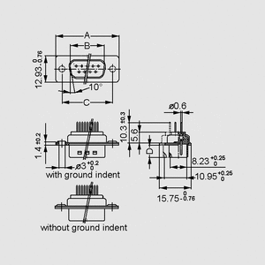 SL15LG D-Sub-Plug 15-Pole Solder Pin Dimensions