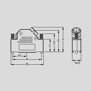 AMET-37 RS-45 Metal-D-Sub-Hood 45&deg; 37-Pole Dimensions