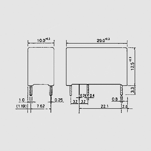 JS12NK Relay SPDT 8A 12V 660R P3,2 Dimensions