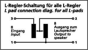 LP-200-8 L-pad stereo 2 x 15W 8R Tegning