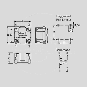 CMPS220-3,3 SMD Choke 2x225uH 3,3A Dimensions SC2, SC5