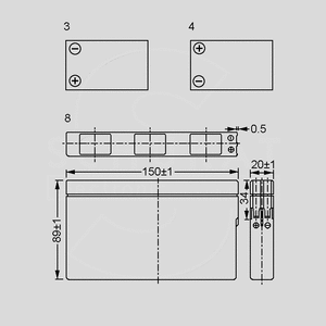 NP0,8-12 Lead-Acid Rech. Battery 12V/0,8Ah Terminal Layout