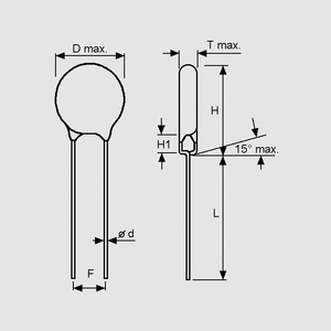 JVR07N220K Varistor 14V 22V 250A Taped Dimensions