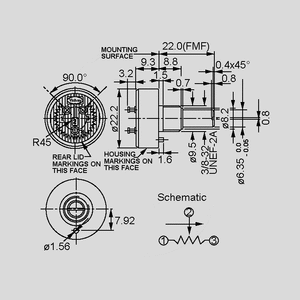 P357K005 Potentiometer 20%/2% Mono Lin 5K 357BO502MAB251S22 Dimensions