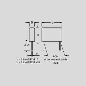 MP3X2N100M275-15 MP Capacitor 100nF 275V P15 Dimensions