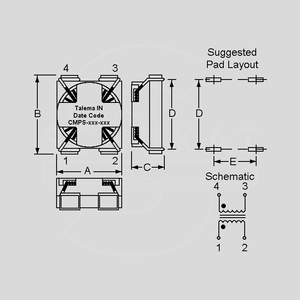 CMPS220-3,3 SMD Choke 2x225uH 3,3A Dimensions SHC6