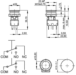 1241.6921.1120000 Switch 2xU 250V 5A not ill. Momentan MSM19TD-UB