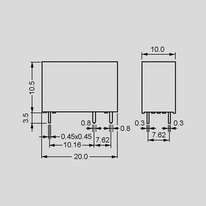 JE112DM Relay SPST-NO 8A 12V 720R Dimensions