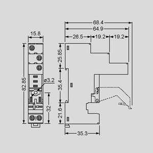 F9701 DIN Rail Socket for Series 46, 97.01/1 skifte F9701