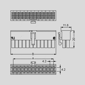 AMP794954-10 Housing Female 10-Pole 2rows Dimensions