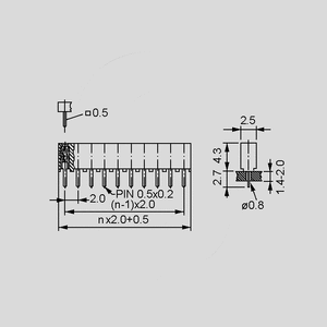 MBL105G Female Header 1R Straight 1x5-Pole Au Dimensions