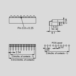 BLW5005G Female Header 1R Angled 5-Pole Au Dimensions