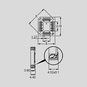 PLCC44SMD-TH PLCC SMD Socket 44Pole Sn PKU=22 Dimensions