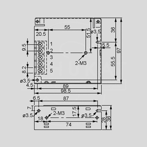 S-25-12 SPS Case 25W 12V/2,1A Dimensions and Terminal Pin Assignment