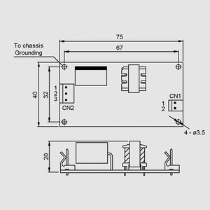 PS-05-12 SPS Open Frame 5,4W 12V/0,45A Dimensions and Terminal Pin Assignment