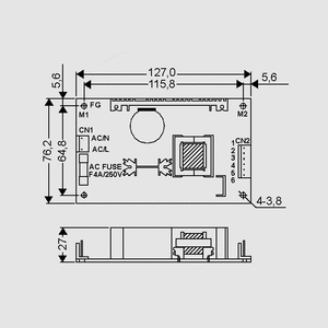 PD-45B SPS Open Frame 45W 5/24V Dimensions and Terminal Pin Assignment