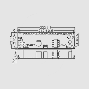 LPP-100-13,5 SPS Open Frame 101W 13,5V/7,5A Dimensions and Terminal Pin Assignment