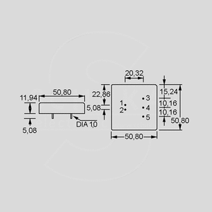 FDD0505S DC/DC-Conv 20-60V:+5V 1000mA 5W Dimensions and Terminal Pin Assignment