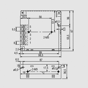 SD-25B-12 DC/DC-Conv 19-36V:12V 2,1A 25W Dimensions and Terminal Pin Assignment