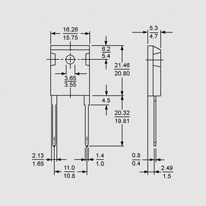 DSEC16-06A FRED 600V 20A(2x10) 60W 35ns TO220AB TO247AD, 2-pole