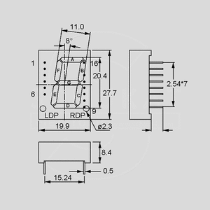 ELS816SYGWA/S53 7Seg 20,4mm CA Green 8,9mcd ELS81_