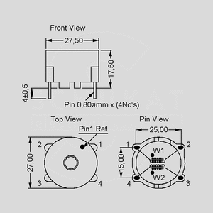 TAH21411 Choke 2x27mH 1,0A P25 Horizontal TAH_