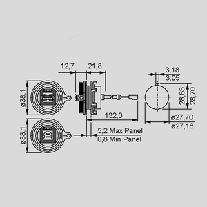 PX0843/A Panel Mount A Type - 5 way Crimp to Rear PX0843_<br>Dimensions