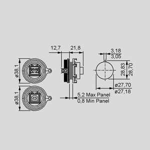 PX0842/A Panel Mount A Type - standard B to Rear PX0842_<br>Dimensions