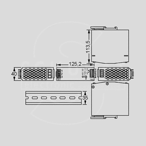 WDR-120-24 SPS DIN-Rail 120W 24V/5A Dimensions and Terminal Pin Assignment