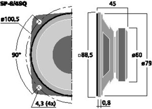 SP-8/4SQ Universal-HT 3,5" 4 Ohm 10W Drawing 1024