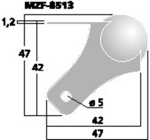MZF-8513 Kuglehjørne 2 ben 47mm.  Drawing 1024