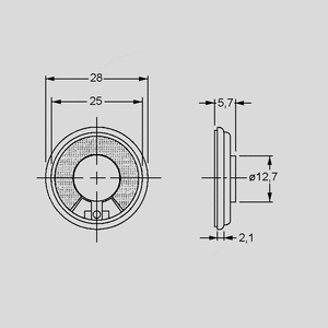 LSM-28M/NT Mini Højttaler 0,8W 8 Ohm Ø28mm LSM-28M/NT<br>Dimensions