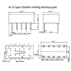ALD5W-K Relay 2-pol 0,5A 5V 2x125R 2 Coils Bi-stable