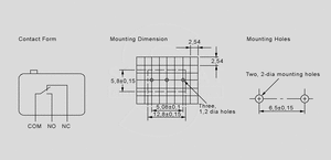 D2F-F Micro switch 1A Plunger 1 change-over Terminal Assignment and Pin Board