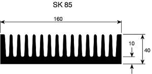 SK85/50/SA Heatsink 160x40x50mm. 1.3°C/W