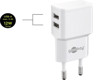 W44979 Dobbelt USB-A Apple Lightning oplader 2.4 A, hvid oplader med Dobbelt Apple Lightning udtag passer også android micro og usb-c