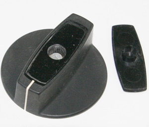 KNAP-8-60 Knap for 8mm aksel, Ø60x21mm, SORT, MED indikatorstreg