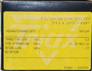 70135/HP Triax Filter VHF/UHF