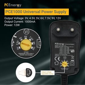 PCE1000-UNI Universal Strømforsyning, 3-12V, USB, 1A