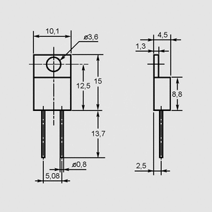 RTO20FE022 Resistor TO220 20W 5% 22R Dimensions
